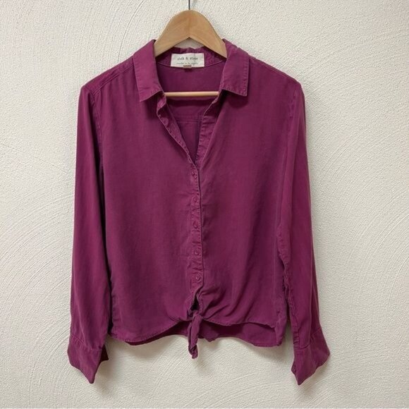 Anthropologie Cloth & Stone Purple Tie Waist Button Front Shirt Sz Small - Picture 1 of 4